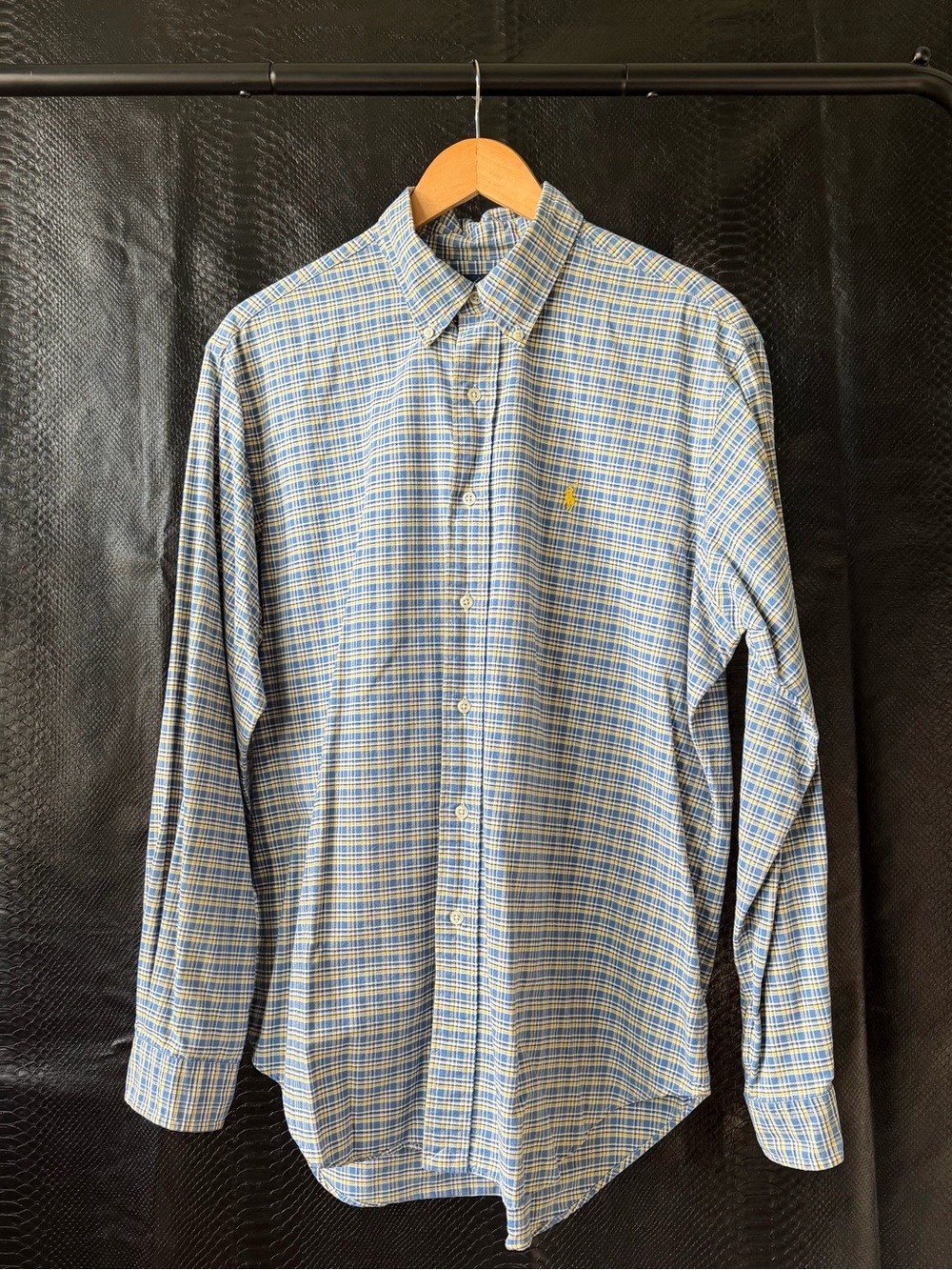 Ralph Lauren Classic Fit Button Down Shirt Plaid Yellow White Blue Size Men’s L